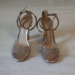 Womens Schutz Gold, Clear Rhinestone Detail Heeled Sandals Sz 8 *